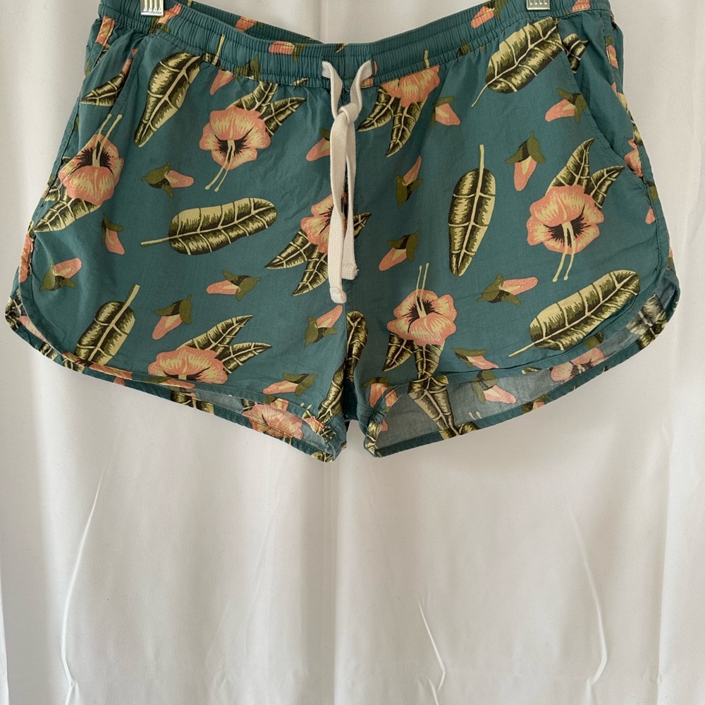 RVCA Green and Pink Athletic Shorts with Fun Print